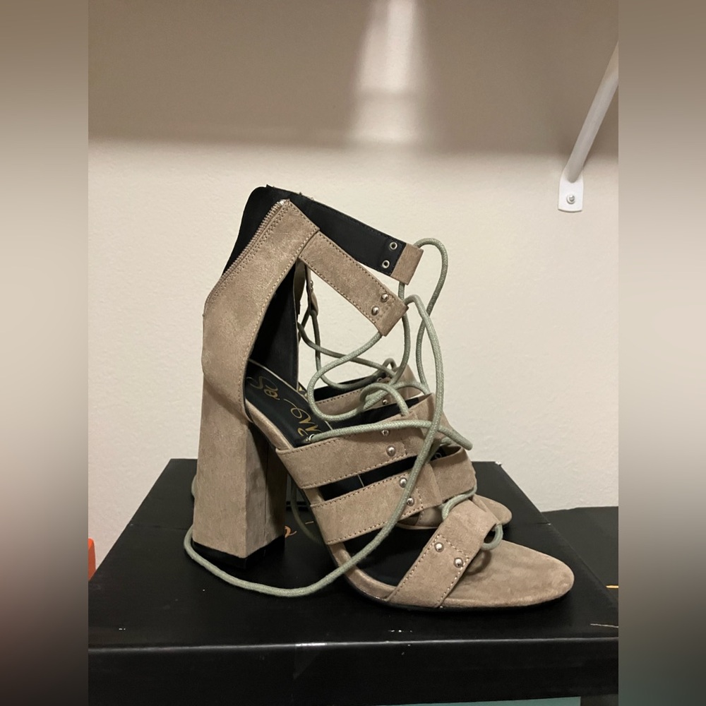 So Me lace up heels.  Size-9 color-gray